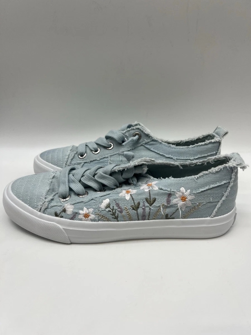 Sz 8 Blowfish Malibu Sadie-Sun Embroidered Floral Sneakers Navy Blue - Picture 3 of 6